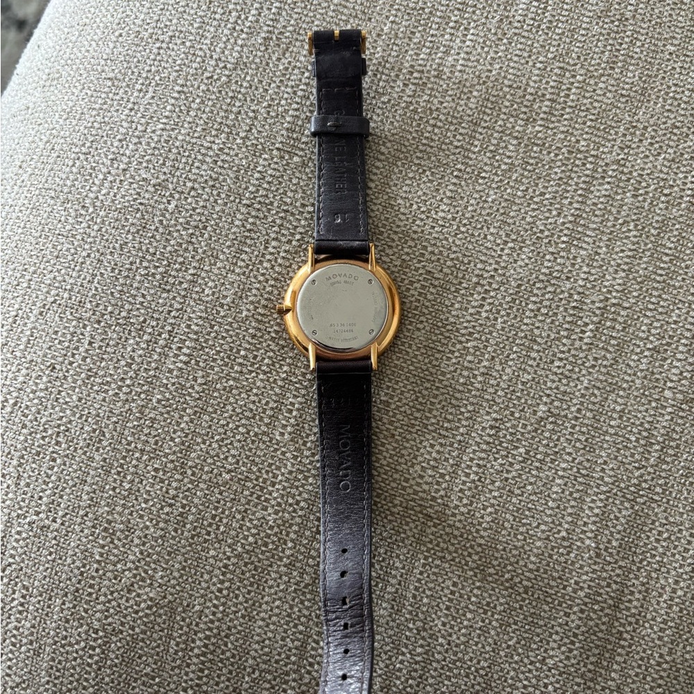 Movado Gold and brown Leather Watch - Picture 5 of 5